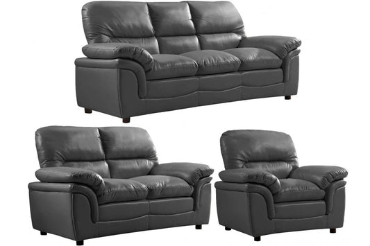 Verona Grey Leather 3+2+1 Seater Sofa Set