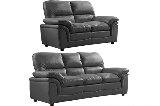 Verona Grey Leather 3+2 Seater Sofa Set