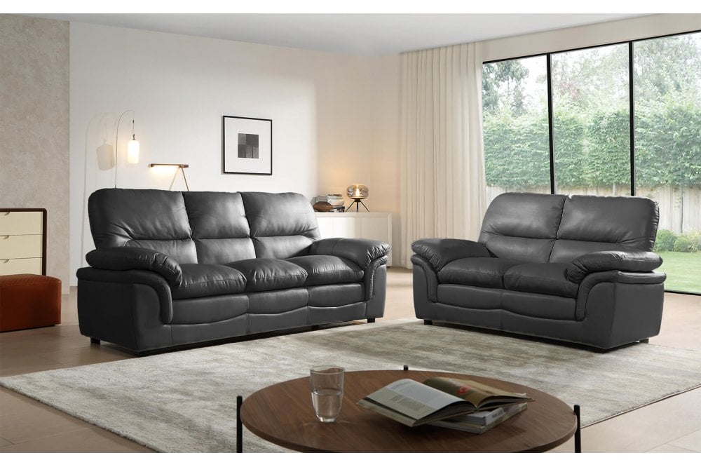 Verona Grey Leather 3+2 Seater Sofa Set