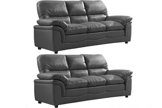 Verona Grey Leather 3+3 Seater Sofa Set
