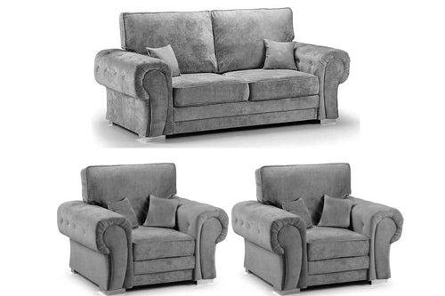Verona High Back Grey Fabric 3+1+1 Seater Sofa Set