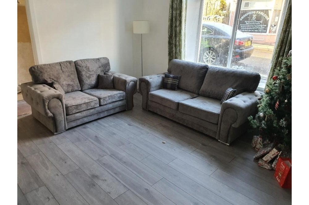 Verona High Back Grey Fabric 3+2 Seater Sofa Set