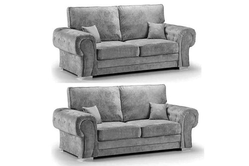 Verona High Back Grey Fabric 3+3 Seater Sofa Set