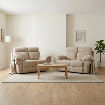 Tanya Beige Fabric Electric Recliner 2+2 Seater Sofa Set