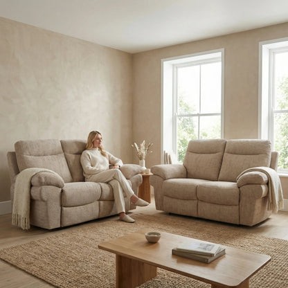Tanya Beige Fabric Electric Recliner 2+2 Seater Sofa Set