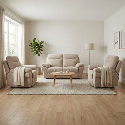 Tanya Beige Fabric Electric Recliner 2+1+1 Seater Sofa Set