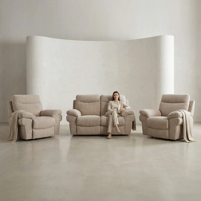 Tanya Beige Fabric Electric Recliner 2+1+1 Seater Sofa Set