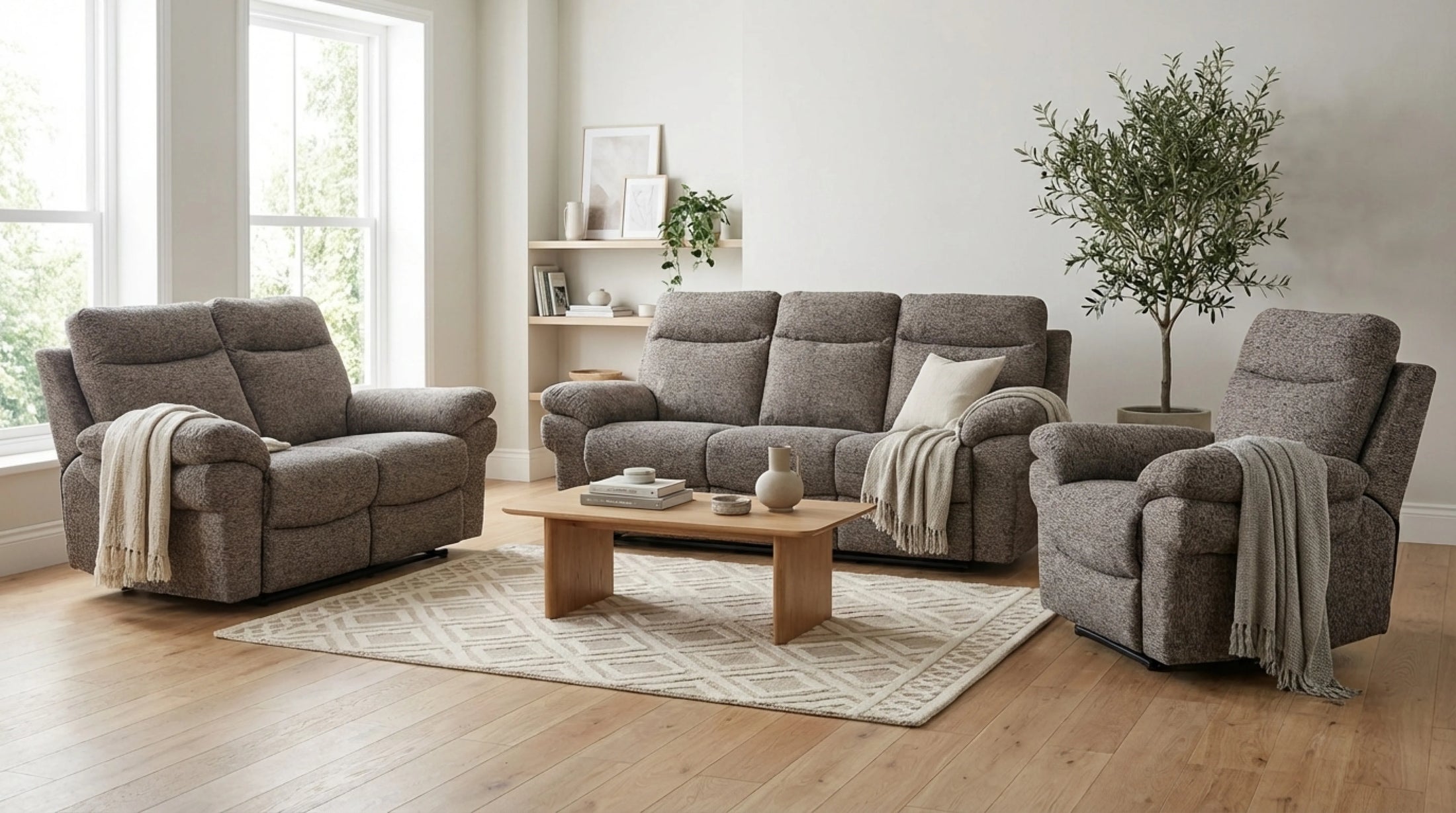 Tanya brown fabric recliner 3+1+1 sofa set