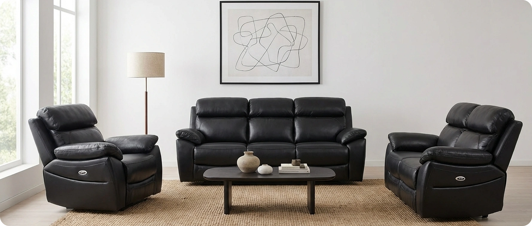 Dandrea Genuine Leather Black Electric Power Recliner 3 Seater