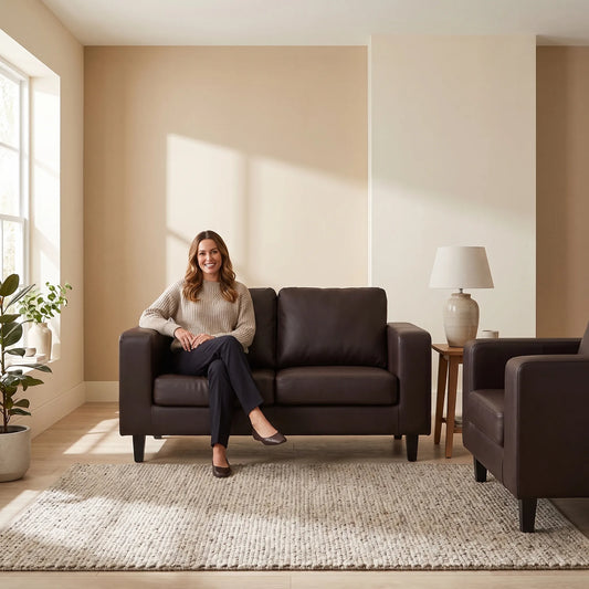 Box Brown Leather 2+1 Seater Sofa Set