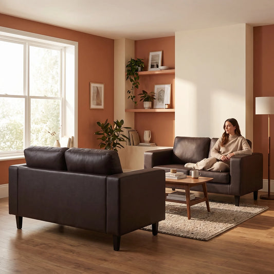 Box Brown Leather 2+2 Seater Sofa Set
