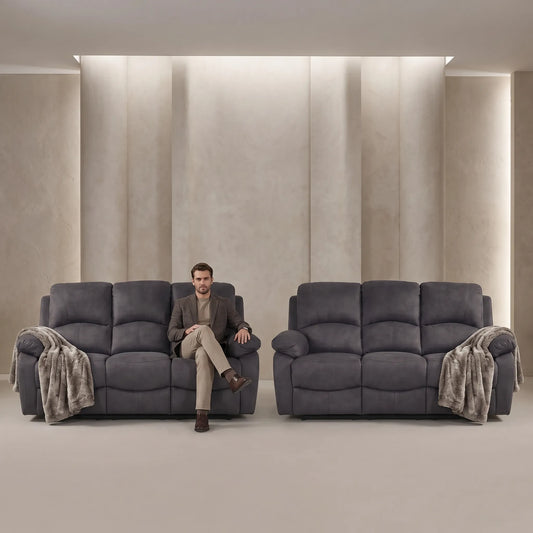 Roma Grey Fabric Electric Recliner 3+3 Seater Sofa Set