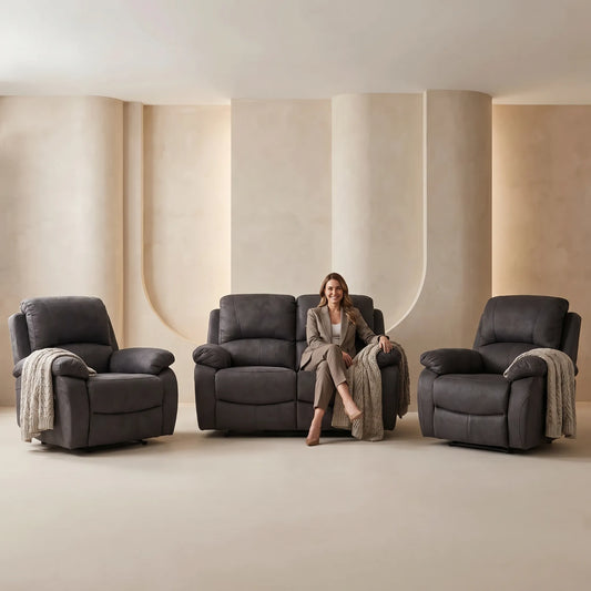 Roma Grey Fabric Electric Recliner 2+1+1 Seater Sofa Set