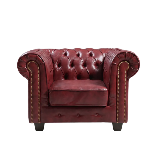 Chesterfield Red Leather Antique Armchair