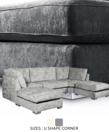 Gray U-shaped sectional sofa on a white background