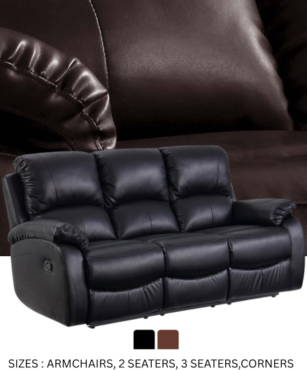 Black leather sofa with brown background