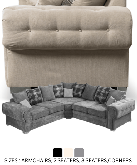 Gray sectional sofa with plaid cushions against a neutral background