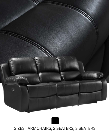 Valencia Black leather recliner sofa on a white background