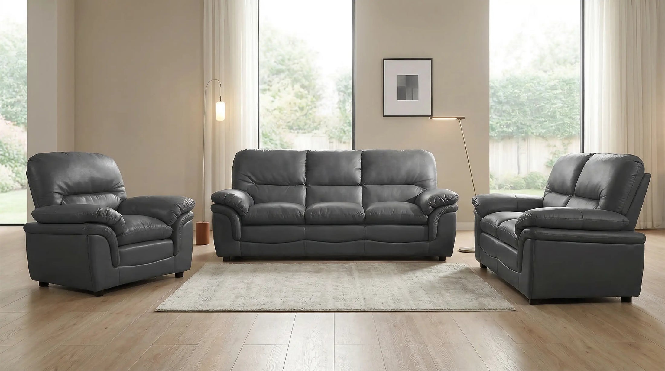 Verona Grey Leather 3+1+1 Sofa Set