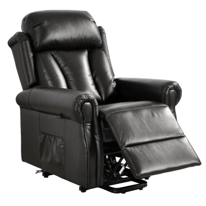 Black leather recliner chair on a white background