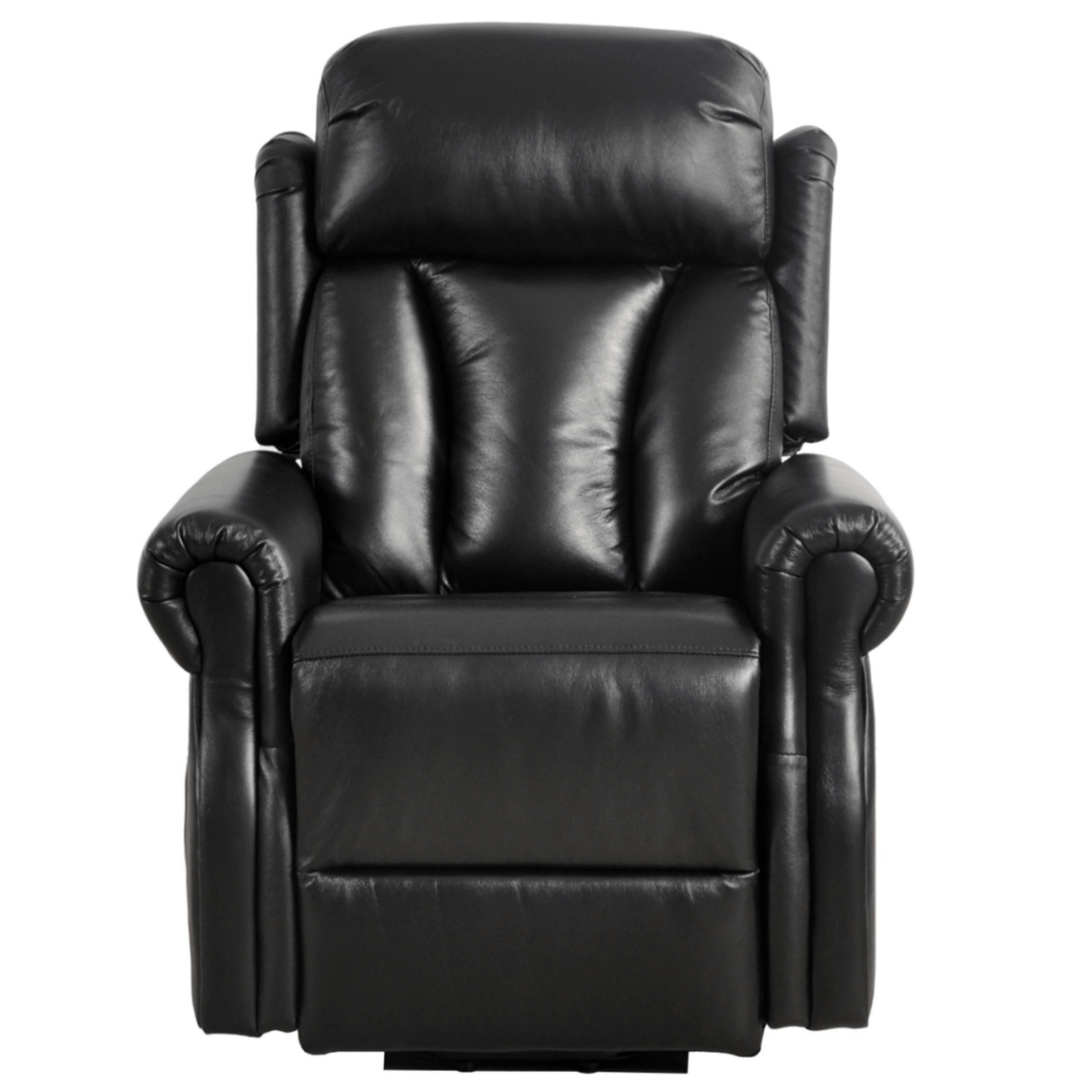 Black leather recliner chair on a white background