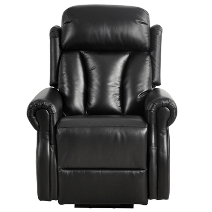 Black leather recliner chair on a white background