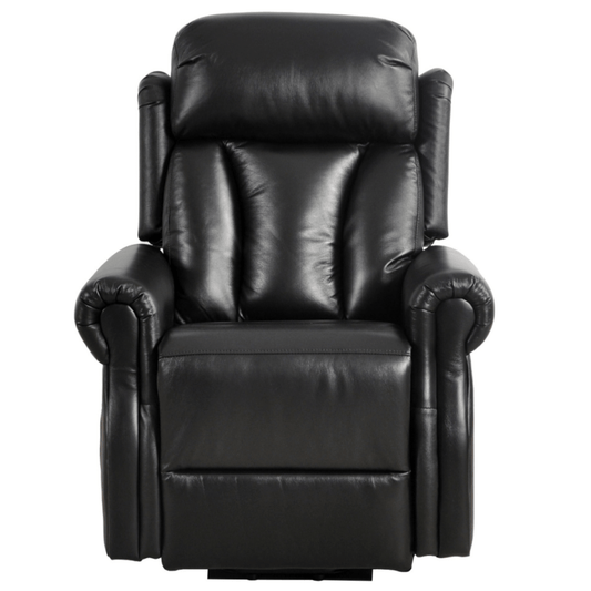 Black leather recliner chair on a white background