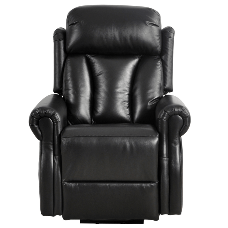 Black leather recliner chair on a white background