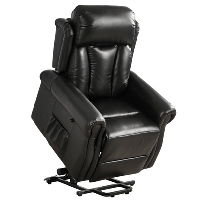 Black leather recliner chair on a white background