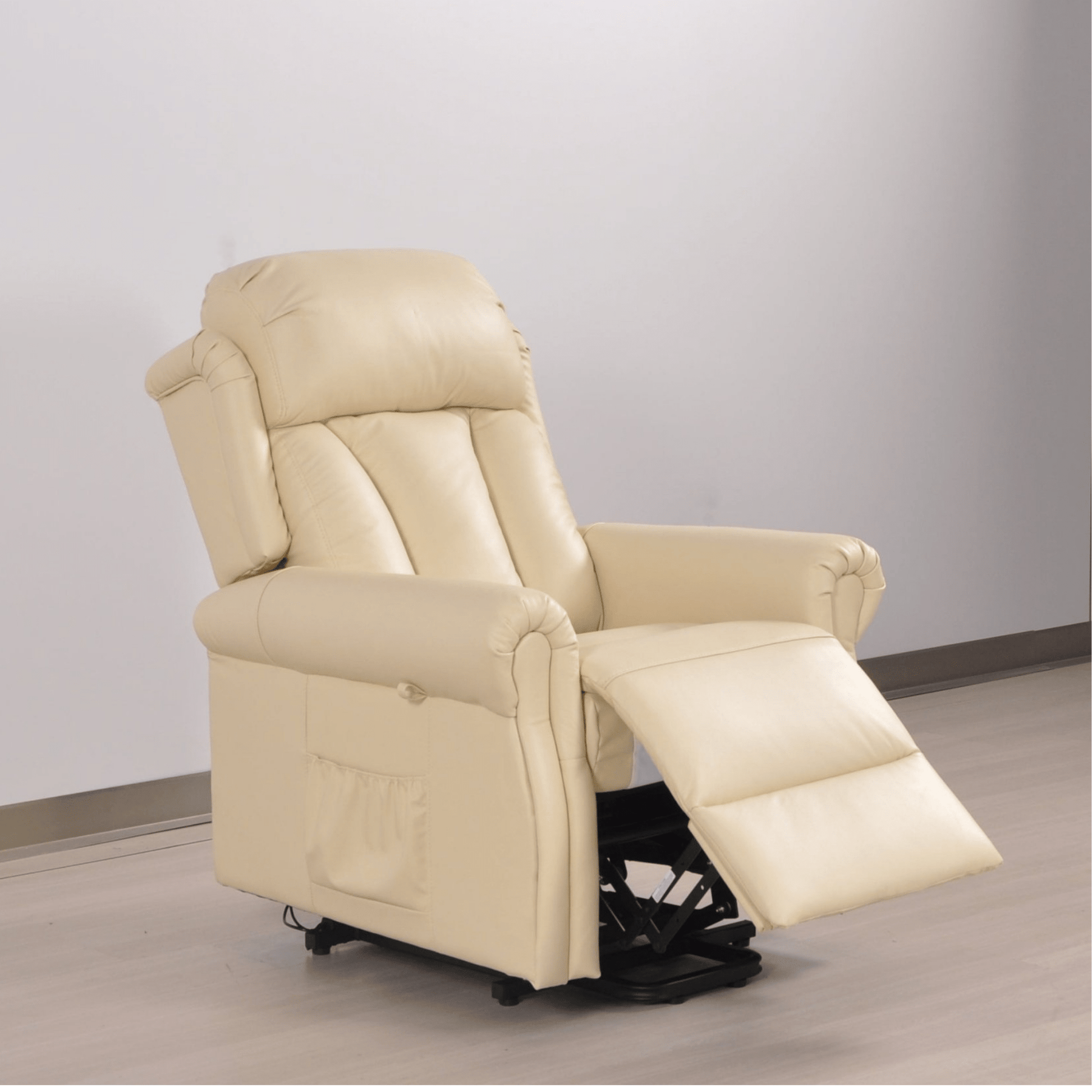 Beige recliner chair on a plain background