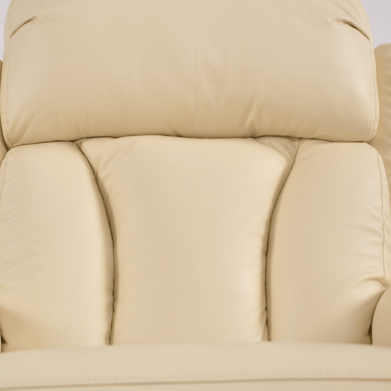 Close-up of a beige leather sofa