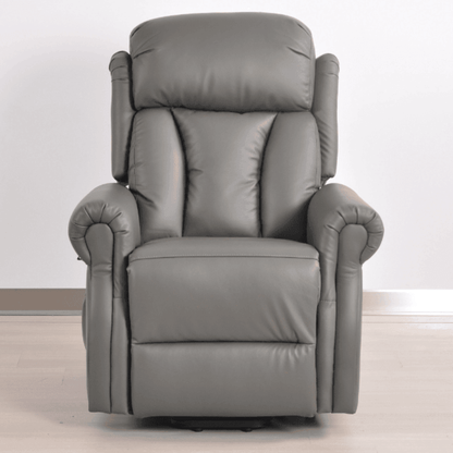 Gray leather recliner chair on a white background