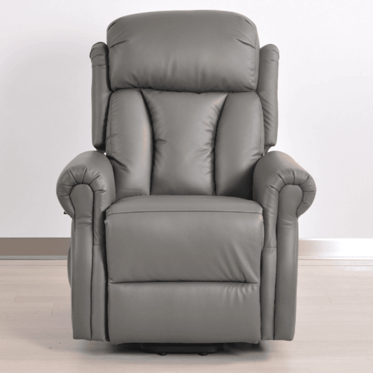 Gray leather recliner chair on a white background