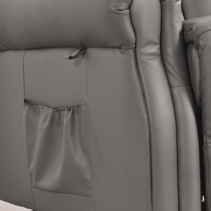 Gray leather armchair with stitching detail