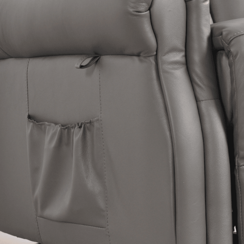 Gray leather armchair with stitching detail