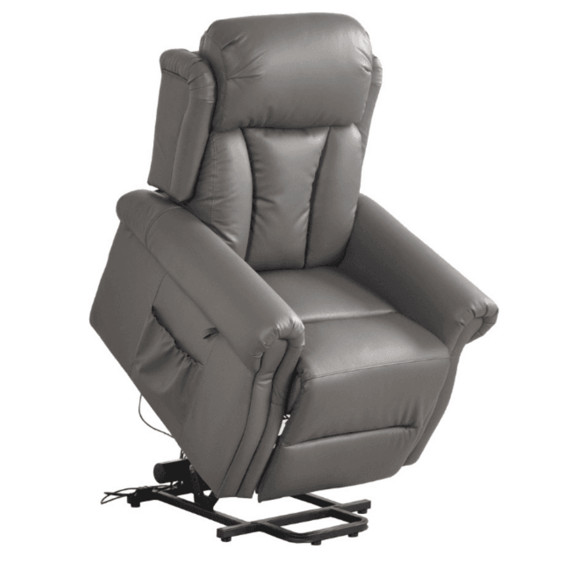 Gray leather recliner chair on a white background