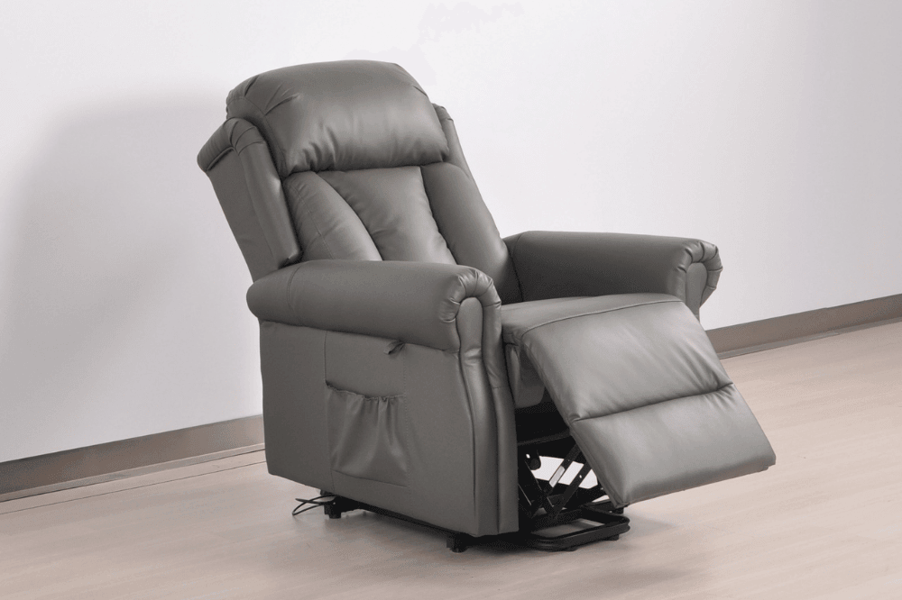 Hunson Genuine Leather Grey Rise & Recline Mobility Chair