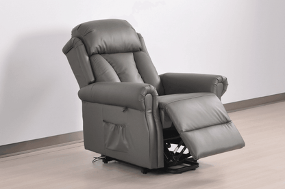 Hunson Genuine Leather Grey Rise & Recline Mobility Chair