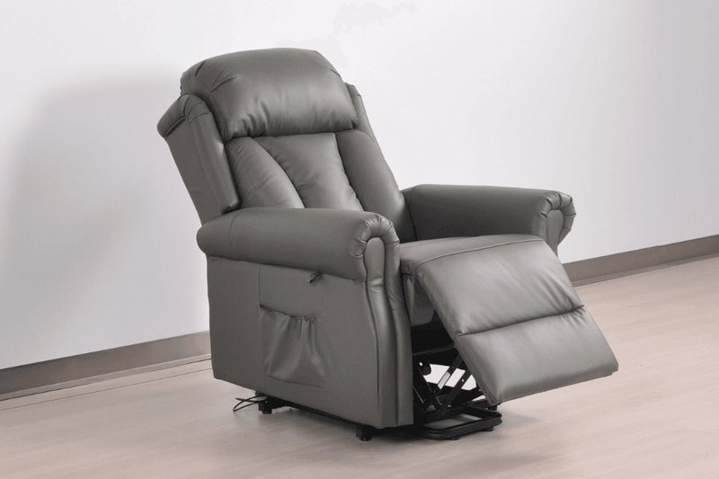 Hunson Genuine Leather Grey Rise & Recline Mobility Chair - Furniture Instore
