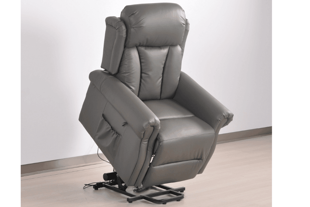 Hunson Genuine Leather Grey Rise & Recline Mobility Chair