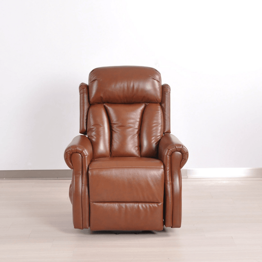 Brown leather recliner chair on a white background