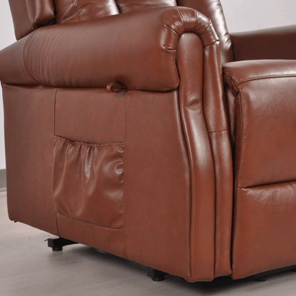Brown leather recliner chair on a neutral background