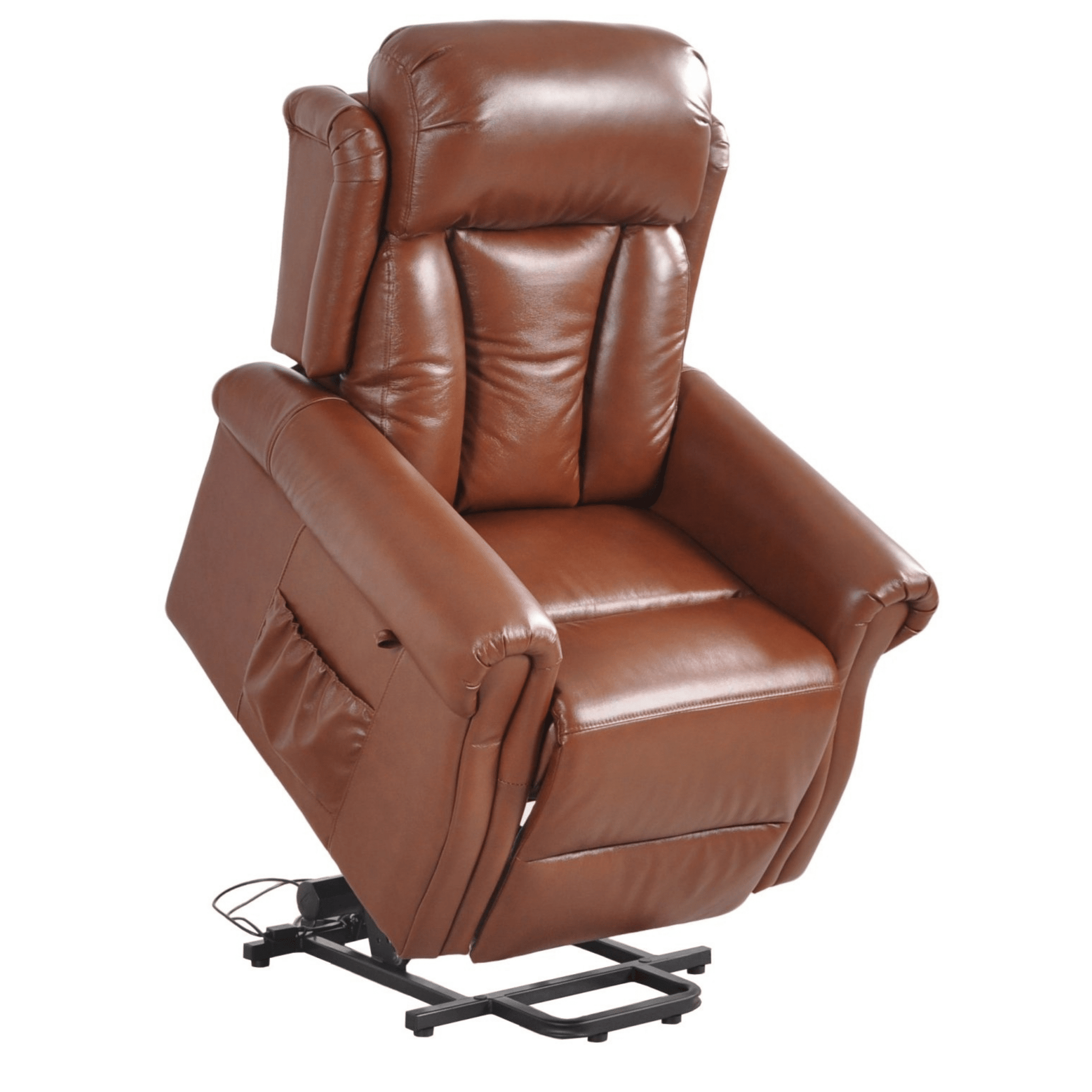 Brown leather recliner chair on a white background