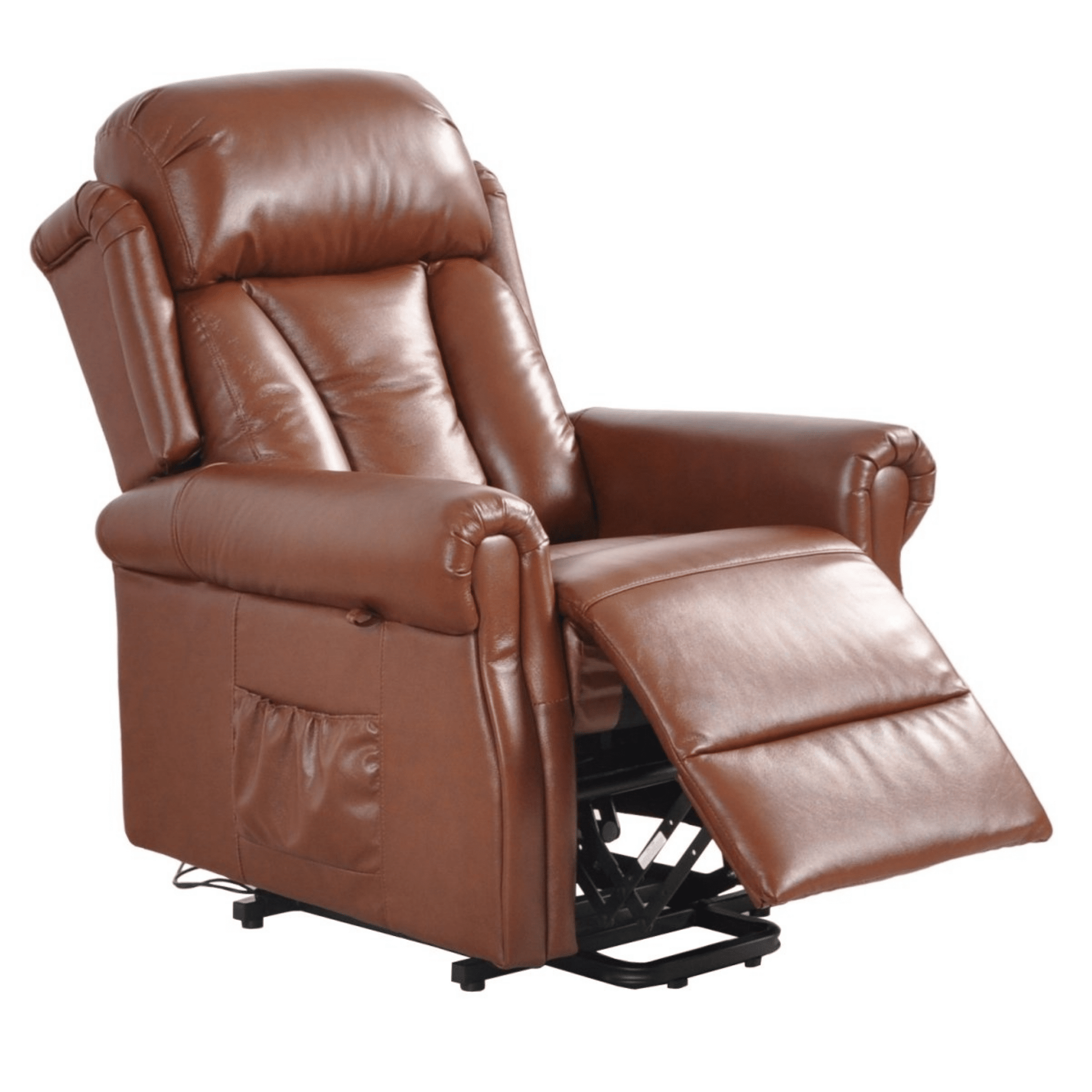 Brown leather recliner chair on a white background