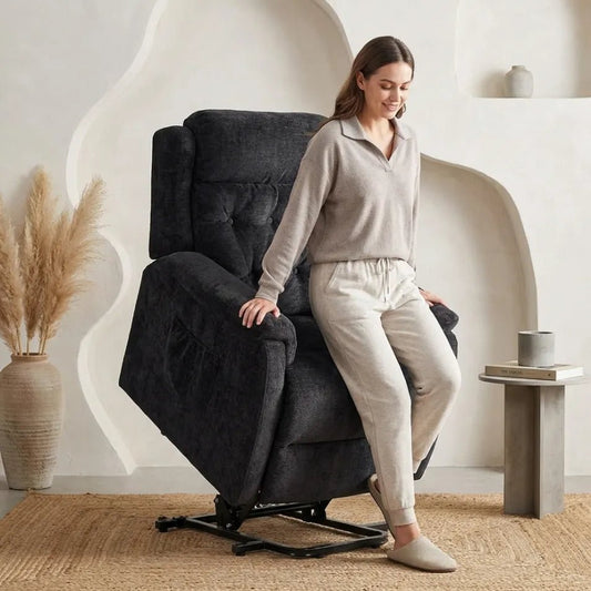 Kingsbury Black Fabric Rise & Recline Mobility Chair - Furniture Instore
