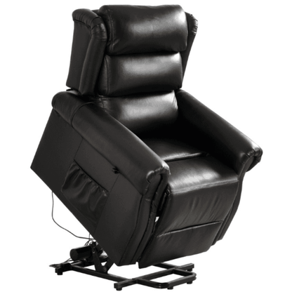Black leather recliner chair on a white background