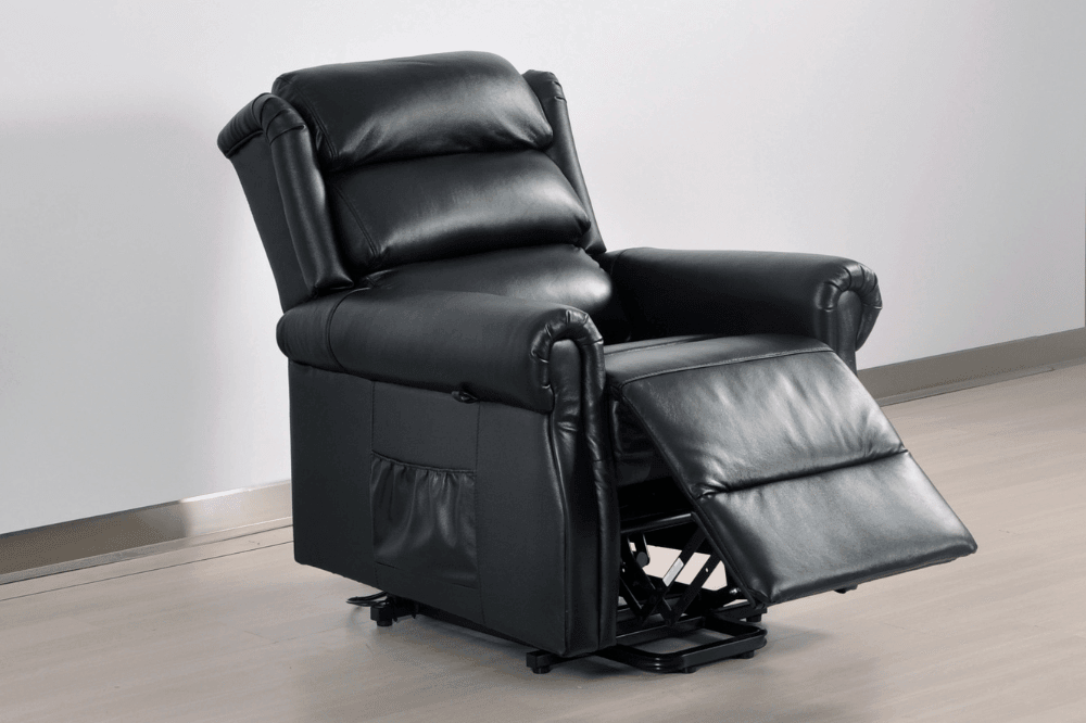 Kingsbury Genuine Leather Black Rise & Recline Mobility Chair