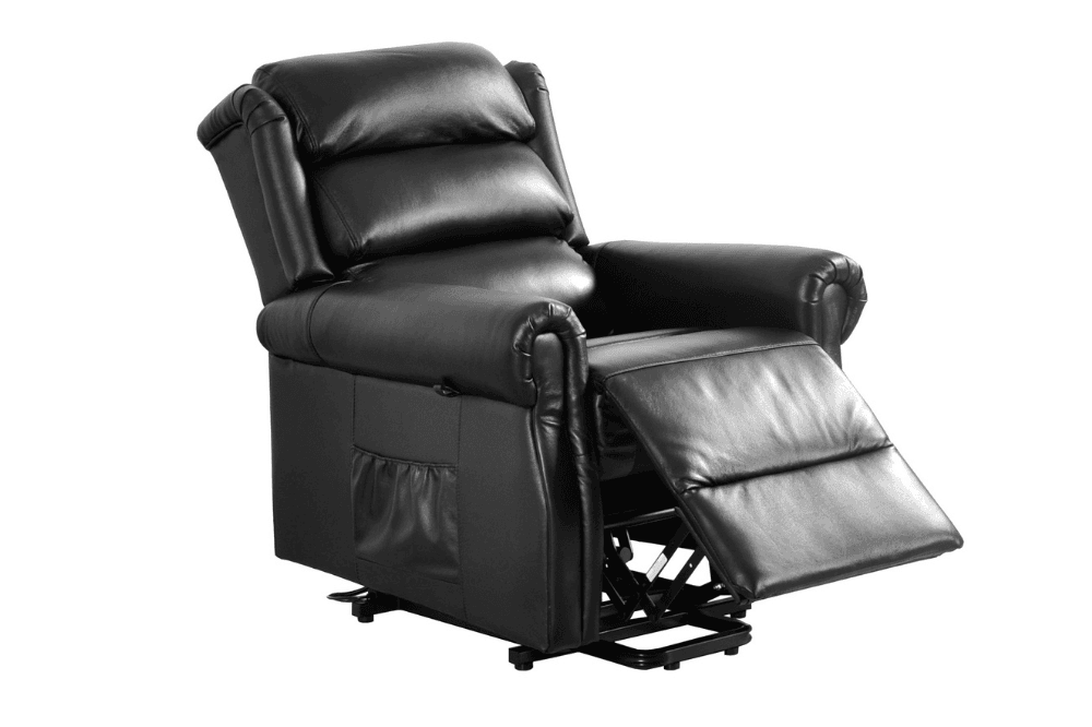Kingsbury Genuine Leather Black Rise & Recline Mobility Chair