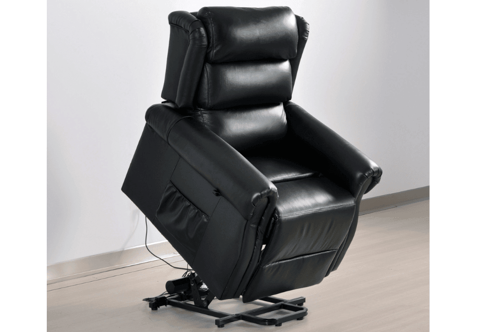 Kingsbury Genuine Leather Black Rise & Recline Mobility Chair