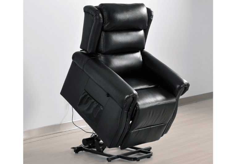Kingsbury Genuine Leather Black Rise & Recline Mobility Chair - Furniture Instore